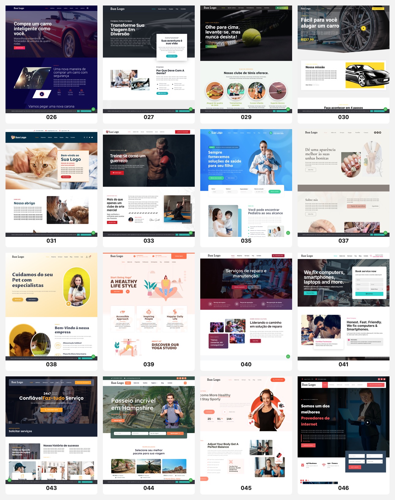 Layouts de sites para diferentes empresas